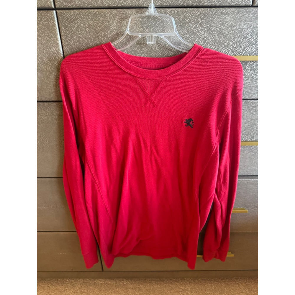 Express Mens Red Long Sleeve Waffle Knit Tee Large